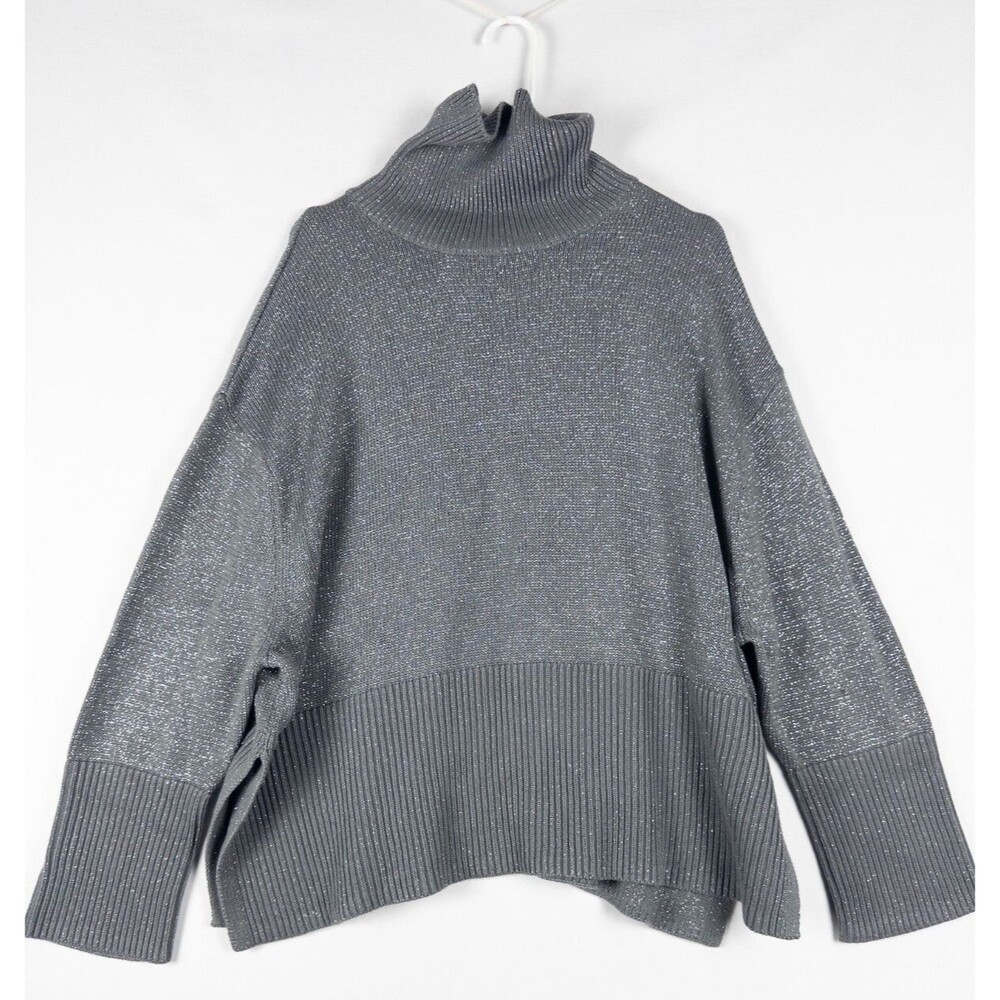NWT $80 Gap Turtleneck Sweater Womens L Gray Metallic Pullover Fairy Heavyweight